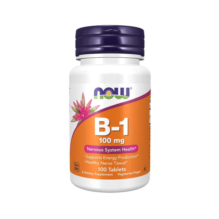 Vitamina B-1 100mg Now Foods em comprimidos para suporte do metabolismo energético