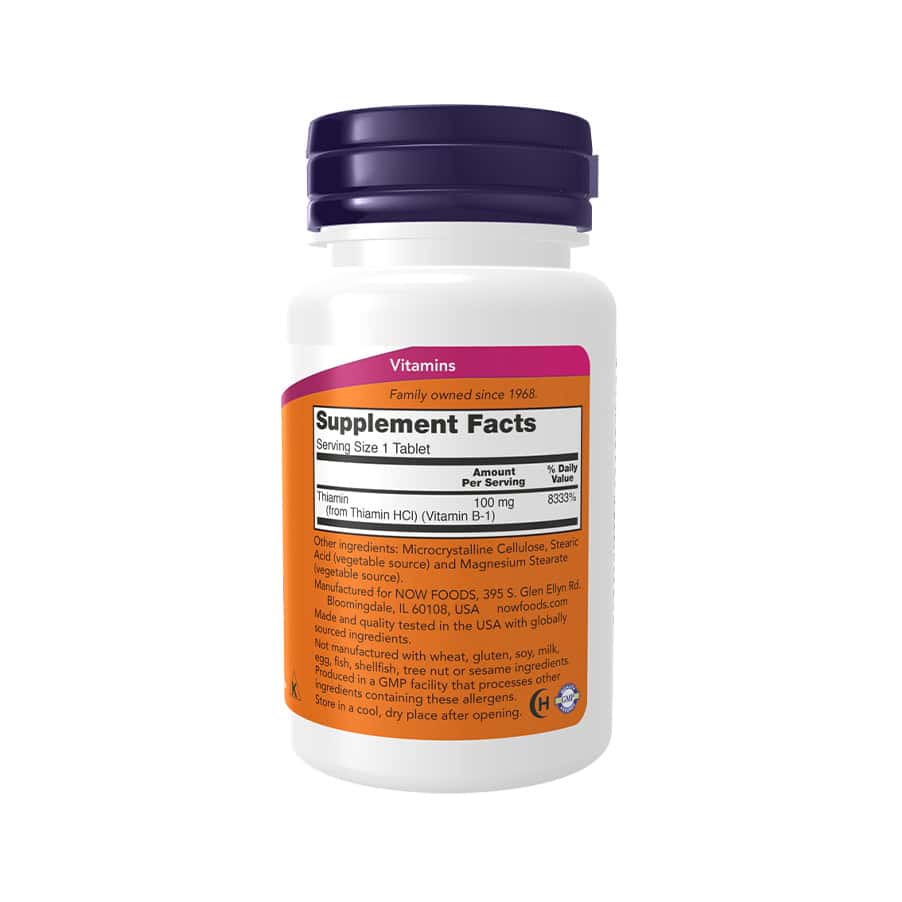 itamina B-1 100mg Now Foods em comprimidos para suporte do metabolismo energético