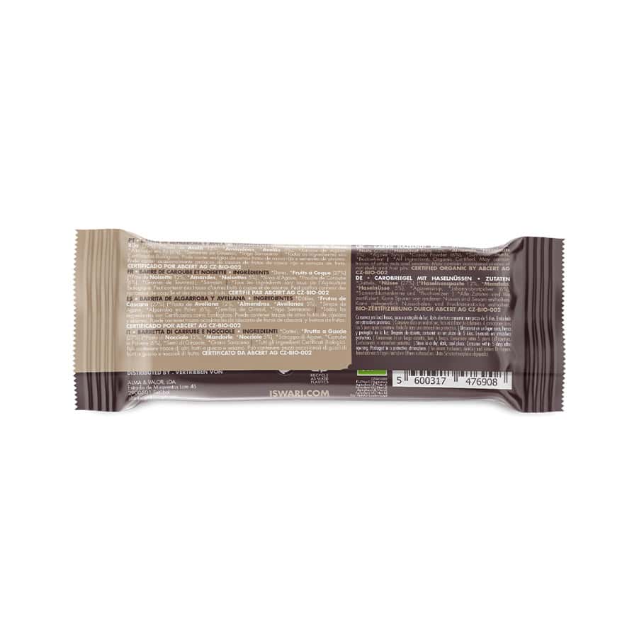 Barra energética Buddha Energy Bar Iswari de alfarroba e avelã em embalagem individual de 35g