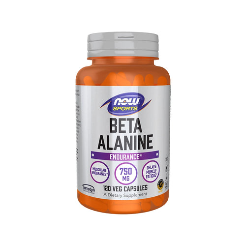 Beta-alanina 750 mg, 120 cápsulas, NOW Foods, un suplemento con beta-alanina CarnoSyn® para favorecer la resistencia muscular durante el entrenamiento.
