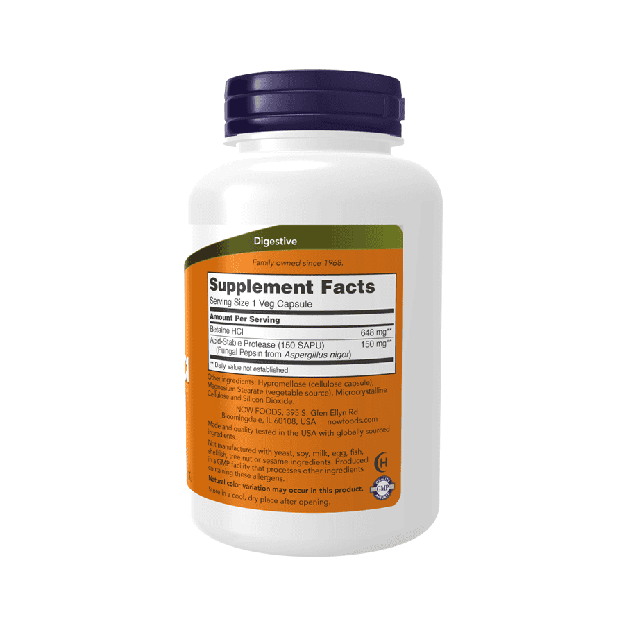 Betain HCI 648 mg 120 Cápsulas Now Foods