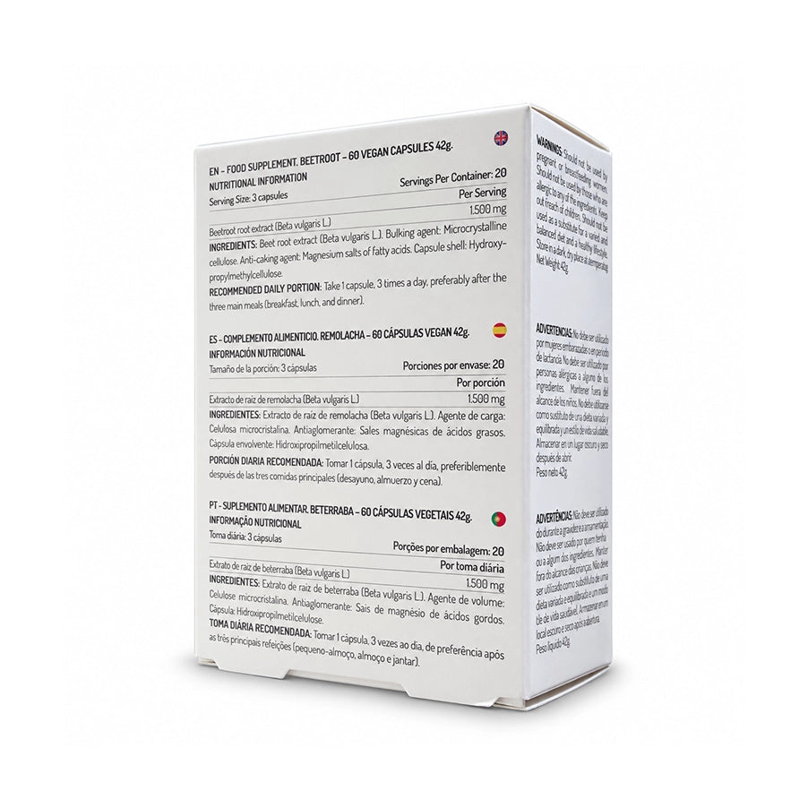 Beterraba 60 cápsulas da SunTree, suplemento alimentar à base de beterraba em formato prático para utilização diária.