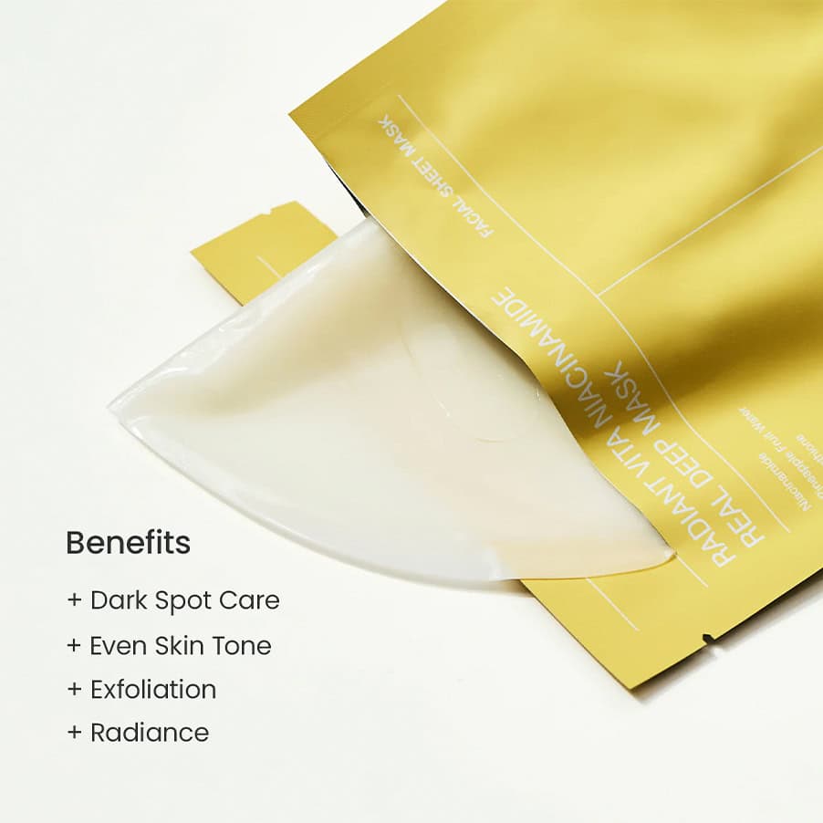 Máscara facial Radiant Vita Niacinamide da Biodance em formato sheet mask iluminadora com niacinamida.