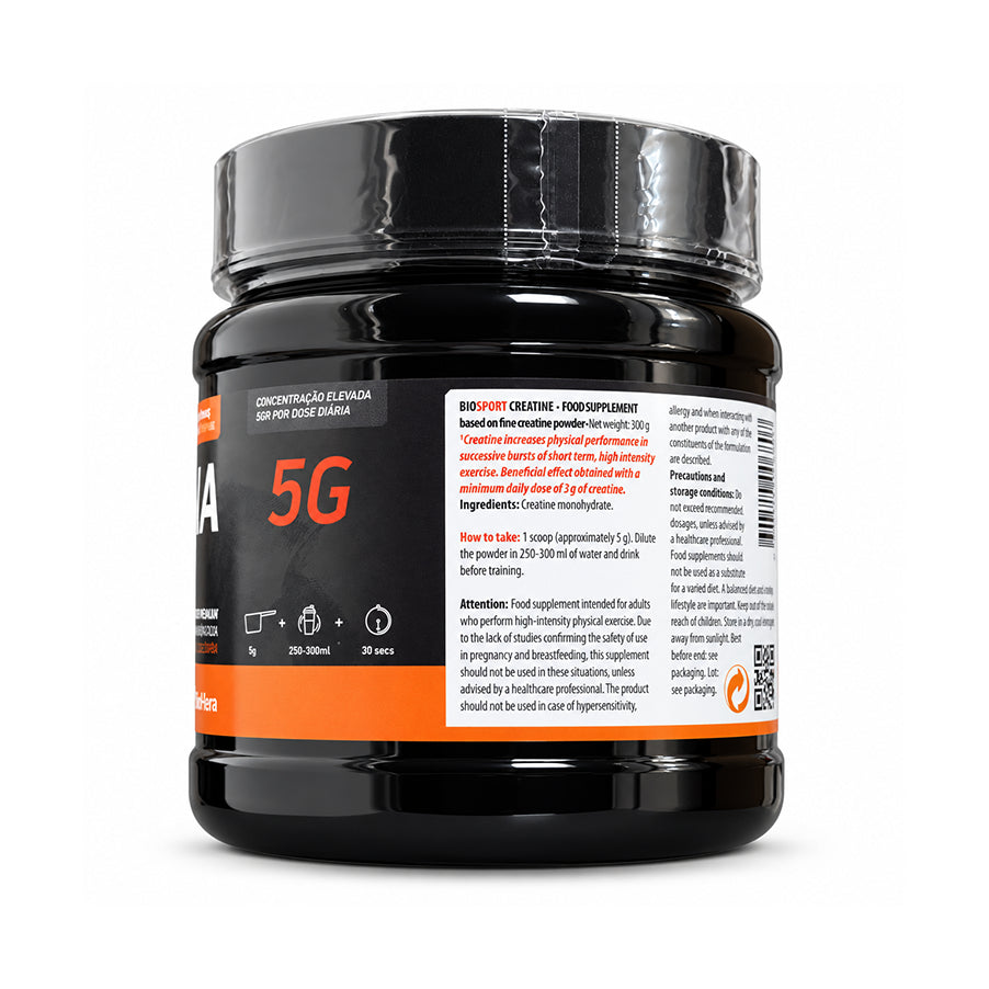 Biosport Creatina Monohidratada BioHera, suplemento alimentar em pó, em embalagem de 300 g.