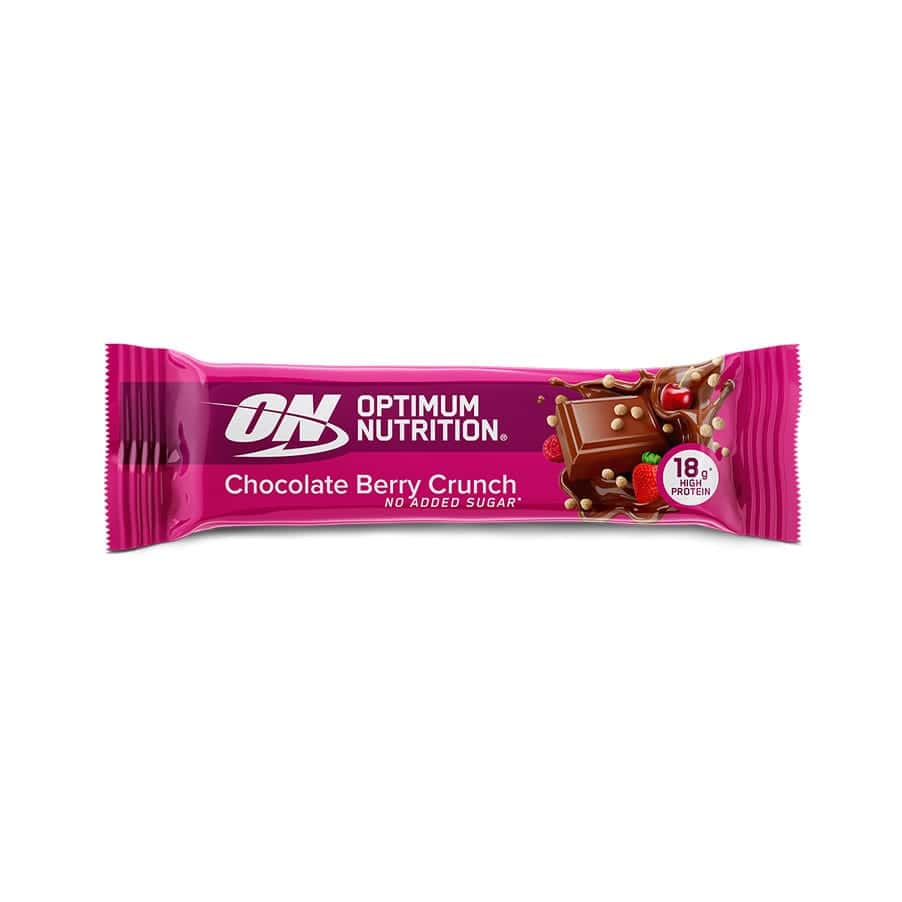 Barra de Proteína Crocante de Chocolate e Frutos Vermelhos