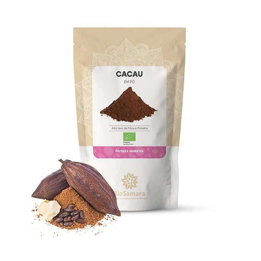 Cacau em Pó 125g BioSamara em embalagem doypack, cacau puro em pó para bebidas e receitas saudáveis.