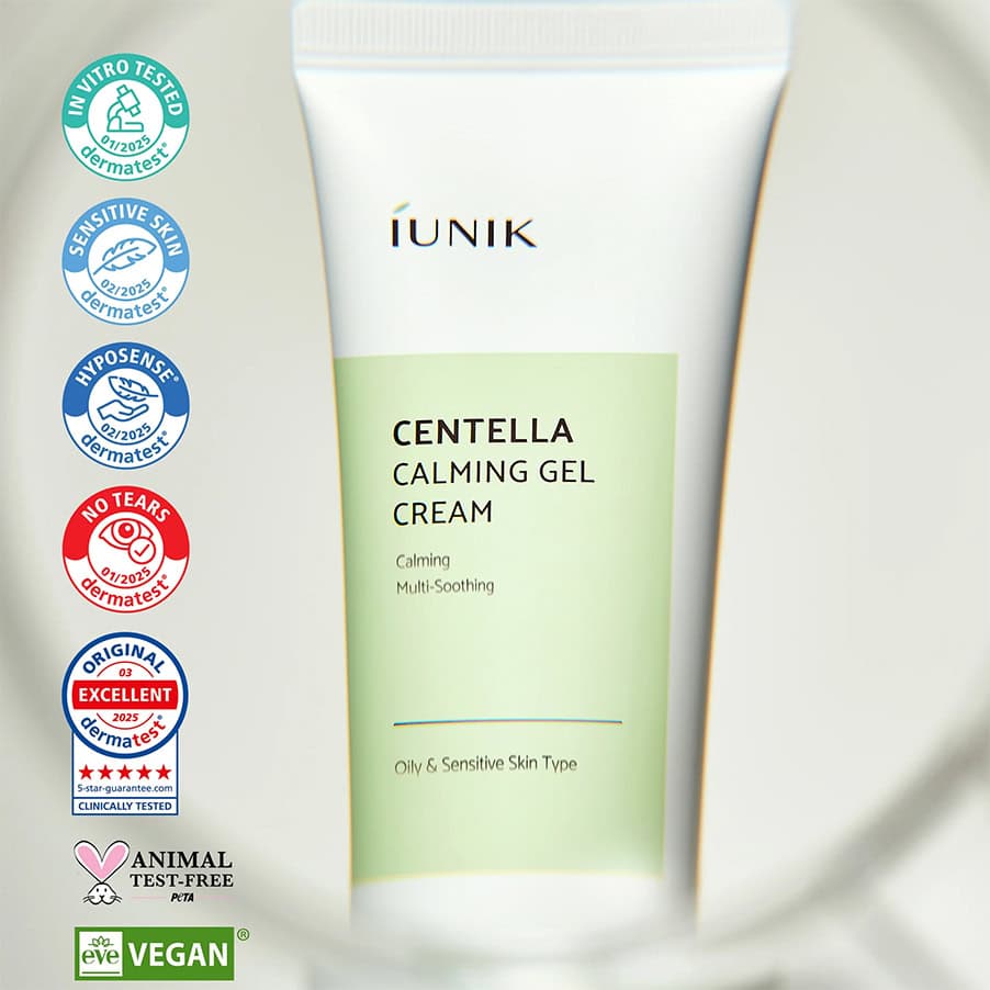 gel-creme calmante iunik com centella asiatica em bisnaga de 60ml para hidratar e suavizar a pele sensivel