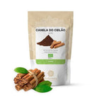 Canela do Ceilão em pó 125g BioSamara em embalagem doypack, especiaria natural moída de origem controlada.
