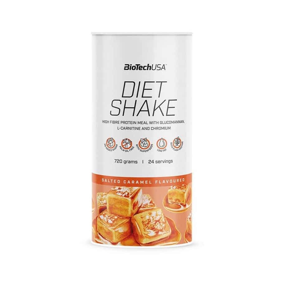 Batido dietético de caramelo salado de Biotech USA, envase de 720 g, una fórmula nutritiva para el control de peso con sabor a caramelo salado.