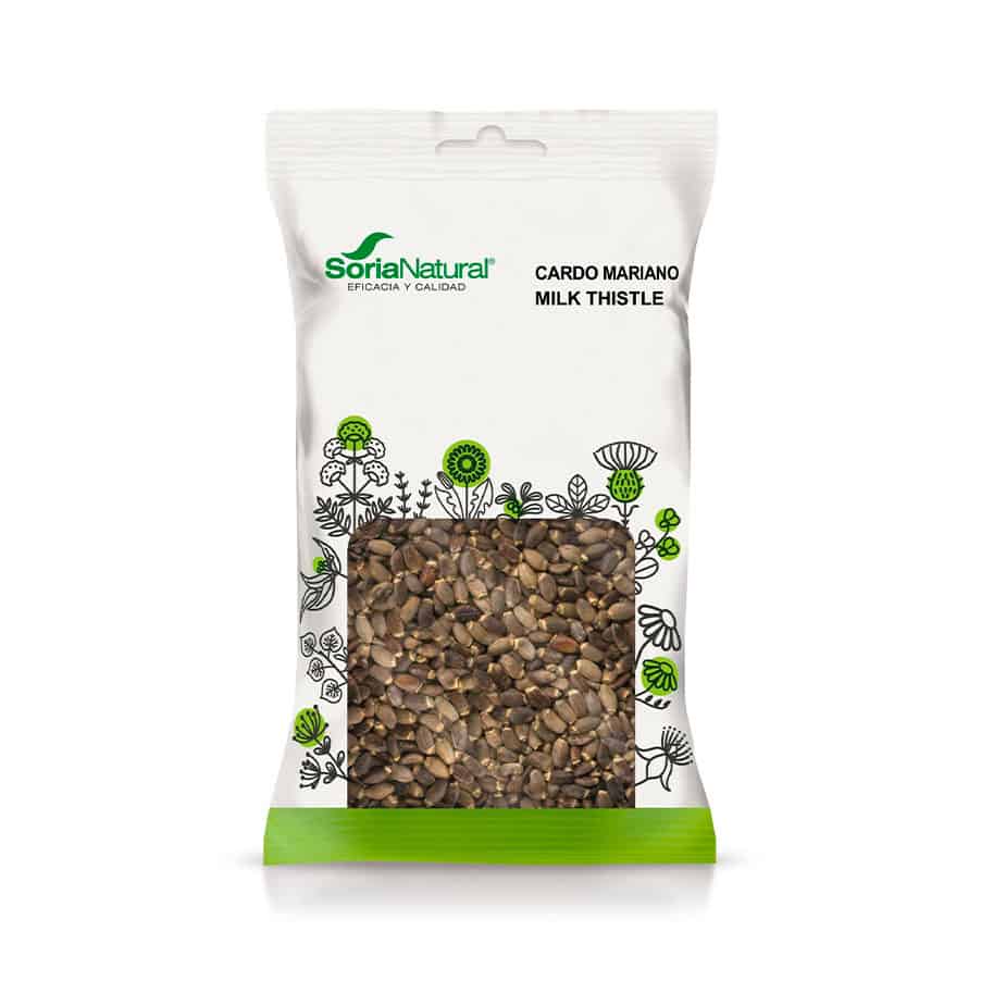 Embalagem do Cardo Mariano Sementes para Infusão 75g da Soria Natural, erva natural para suporte hepático e detox.