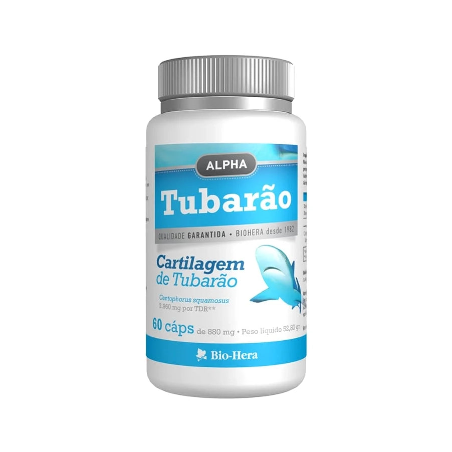 Cartilagem de Tubarão BioHera, suplemento alimentar em embalagem de 60 cápsulas.