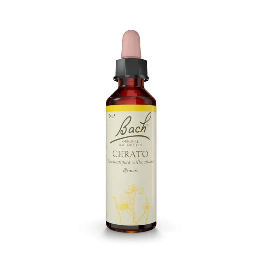Cerato Floral de Bach Original em frasco de 20 ml, essência floral tradicional para apoio ao bem-estar emocional.
