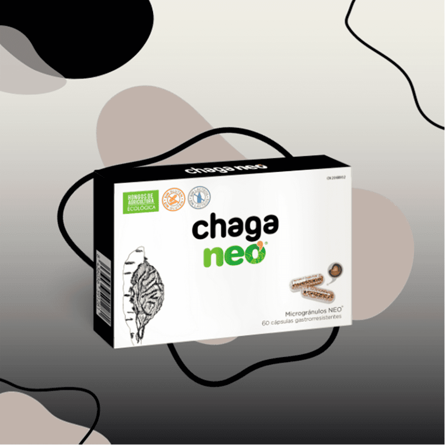 NeoVital Health Chaga Neo, frasco con 60 cápsulas, un suplemento natural para el apoyo del sistema inmunitario y con antioxidantes.