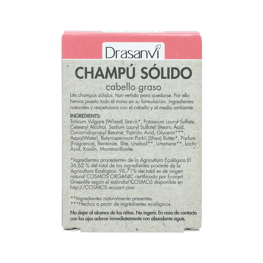 Barra do Champô Sólido Cabelo Oleoso 80g da Drasanvi, fórmula natural para controle da oleosidade e limpeza equilibrada.