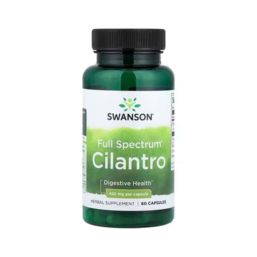 Coentro 425 mg Swanson em cápsulas, frasco com 60 cápsulas para apoio digestivo e desintoxicação natural