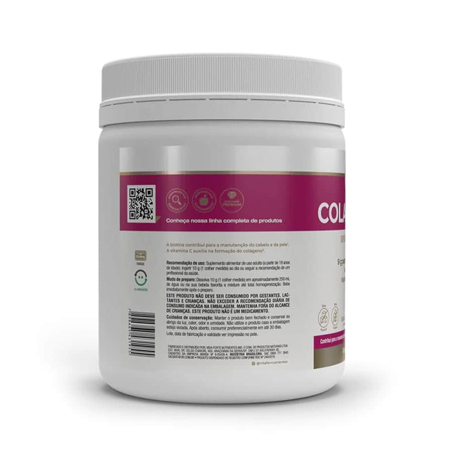 Complemento alimenticio a base de colágeno hidrolizado, que aporta 9 g por ración, enriquecido con vitaminas y minerales que favorecen la formación de colágeno y el mantenimiento de una piel y un cabello saludables.