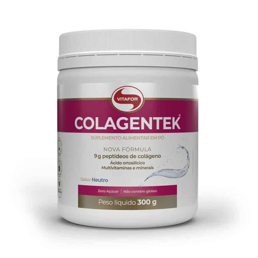 Embalagem de Colagentek sabor neutro 300g da Vitafor, suplemento de colagénio hidrolisado com vitaminas e minerais para pele, articulações e cabelos saudáveis.