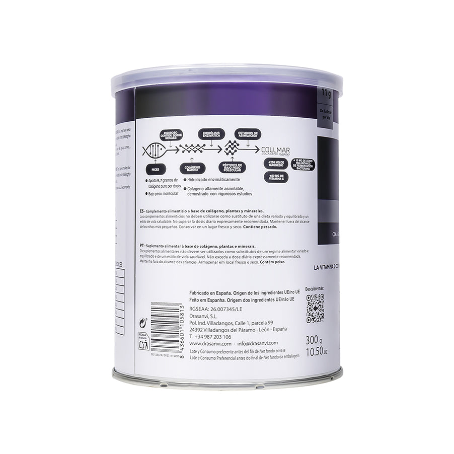 Collmar Magnesio Limón 300g Drasanvi, suplemento en polvo con colágeno marino, magnesio, vitamina C y ácido hialurónico.