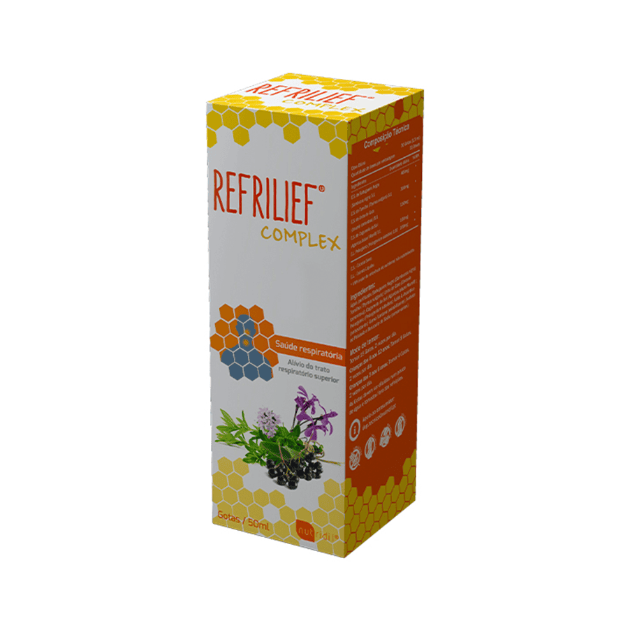 Frasco do Refrilief Complex Extrato Sem Álcool 50ml da Nutridil, suporte natural para imunidade e bem-estar respiratório.