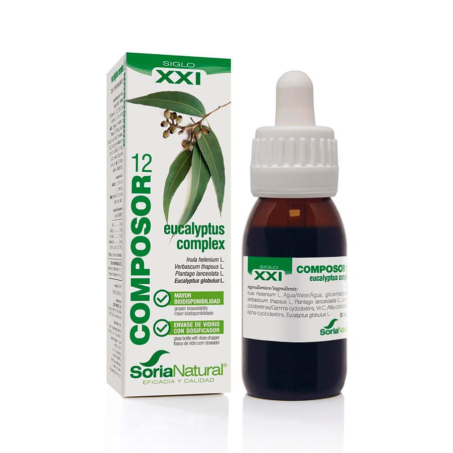 Frasco de 50 ml de Composor 12 Eucalyptus Complex de Soria Natural, un suplemento natural para el apoyo respiratorio.
