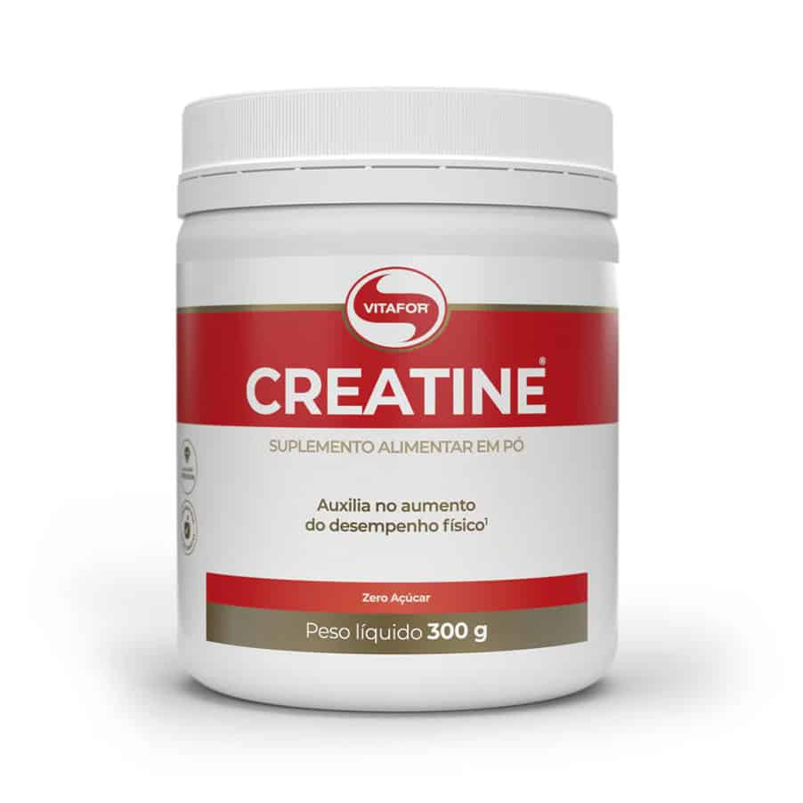 Pote de Creatina Monohidratada em pó 300g da Vitafor, suplemento nutricional para força, energia e ganho de massa muscular.