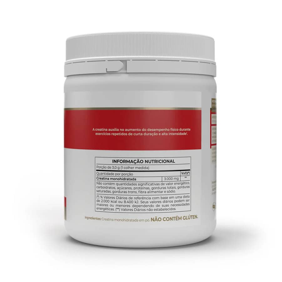 Envase de 300 g de monohidrato de creatina Vitafor en polvo, un suplemento nutricional para aumentar la fuerza, la energía y la masa muscular.