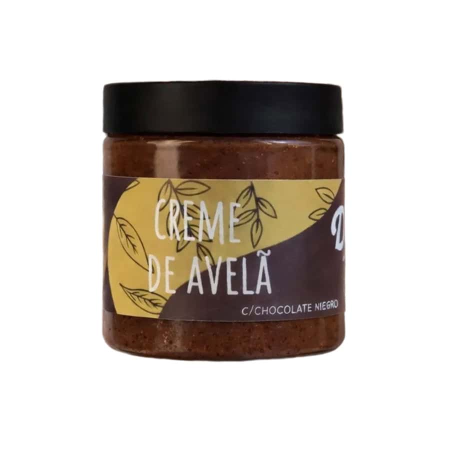 Creme de Avelã com Chocolate Negro 150g Dellium para barrar, com textura cremosa e sabor intenso a cacau e avelã.
