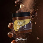 Creme de Avelã com Chocolate Negro 150g Dellium para barrar, com textura cremosa e sabor intenso a cacau e avelã.