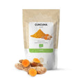 Cúrcuma em pó 125g BioSamara em embalagem doypack, especiaria natural de cor laranja intensa.