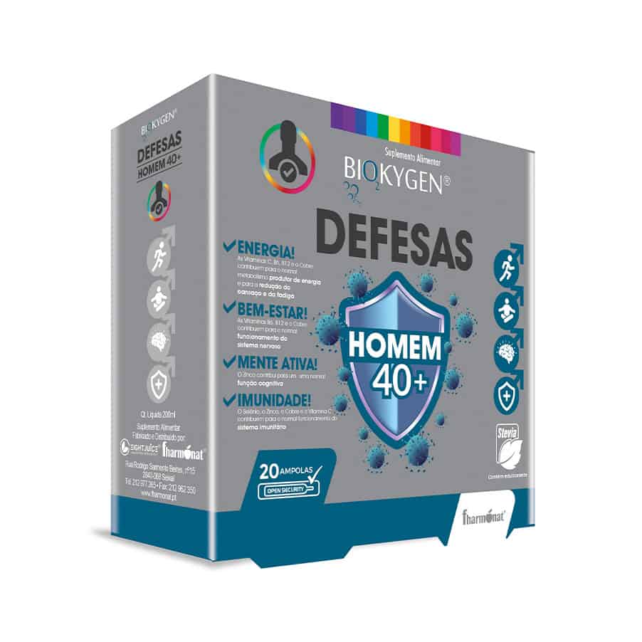 Defesas Homem 40+ ampolas Biokygen suplemento alimentar para sistema imunitário masculino