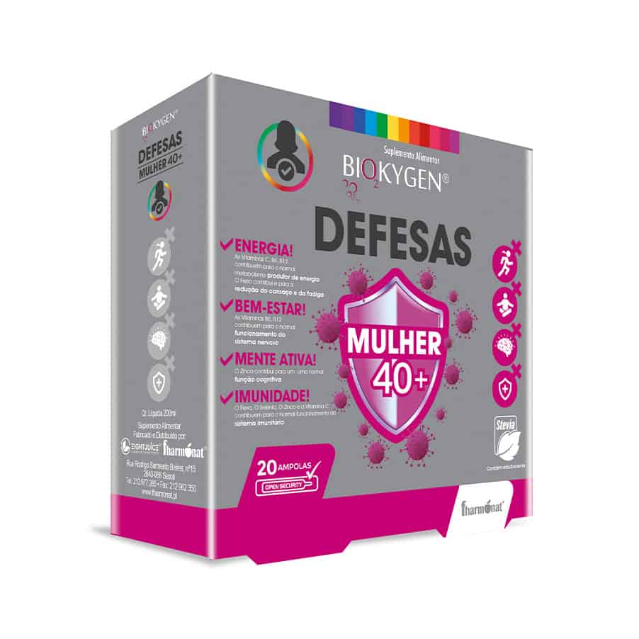Defesas Mulher 40+ ampolas Biokygen suplemento alimentar para sistema imunitário feminino