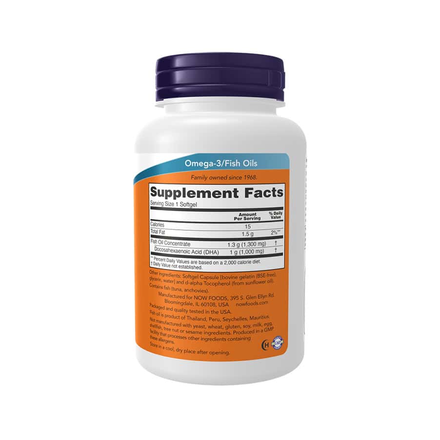 DHA-1000 Fish Oil Now Foods cápsulas com óleo de peixe concentrado em DHA