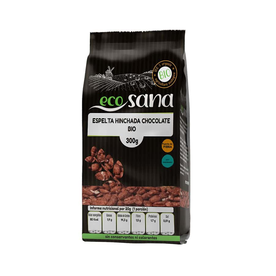 Espelta tufada com chocolate biológica Ecosana cereal crocante de espelta com chocolate