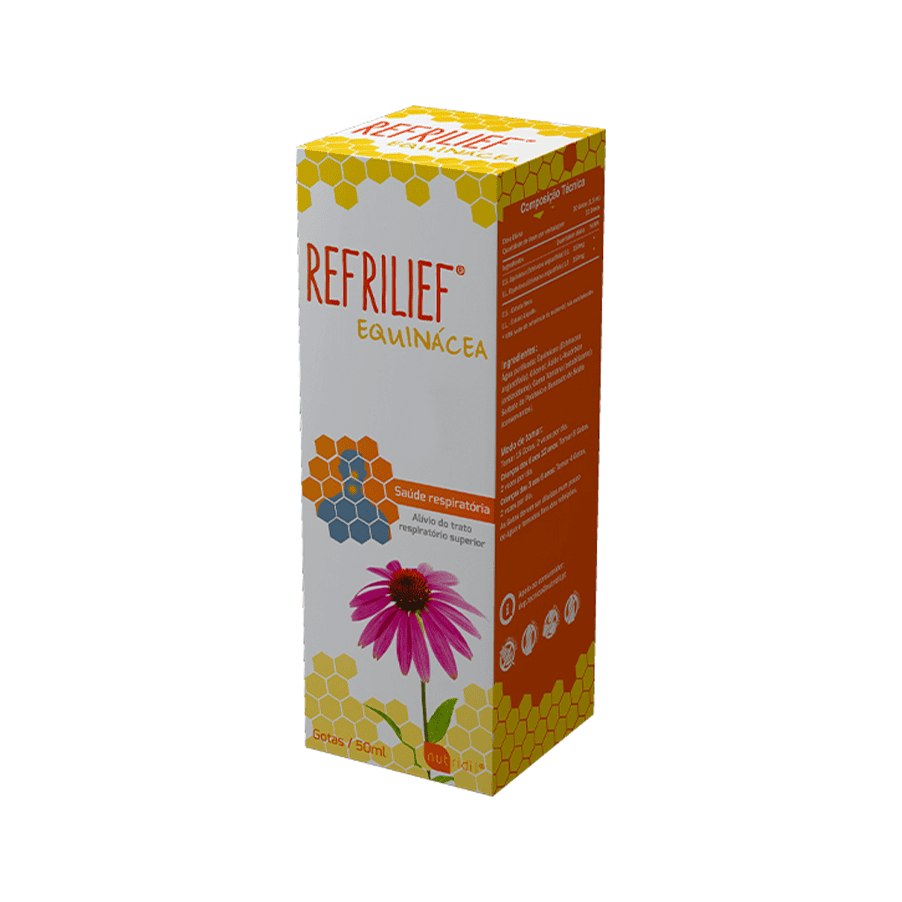 Frasco do Refrilief Equinácea Extrato Sem Álcool 50ml da Nutridil, suporte natural para reforço imunológico.