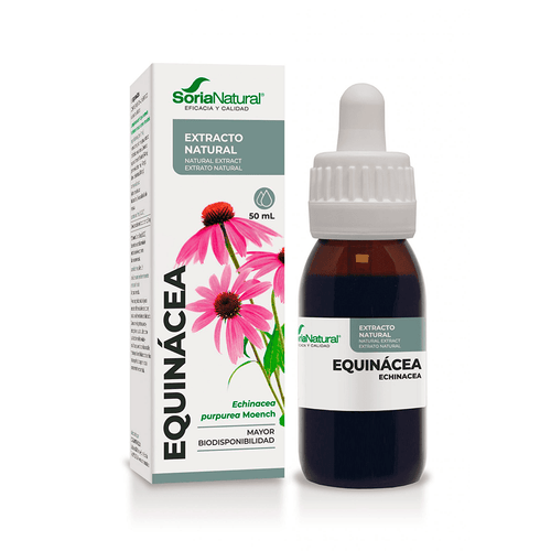 Frasco de 50 ml de extracto natural de equinácea de Soria Natural, un suplemento líquido para fortalecer el sistema inmunológico.