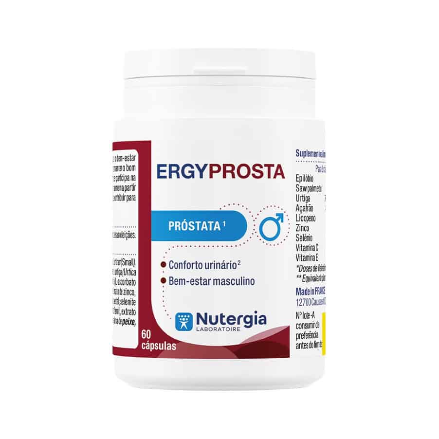 ErgyProsta 60 Cápsulas Nutergia com serenoa repens, epilóbio, urtiga, zinco e selénio para apoiar a próstata, o conforto urinário e o bem-estar masculino