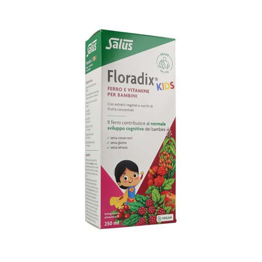 Floradix Crianças sem glúten vegan 250ml Salus suplemento líquido infantil para apoio nutricional diário
