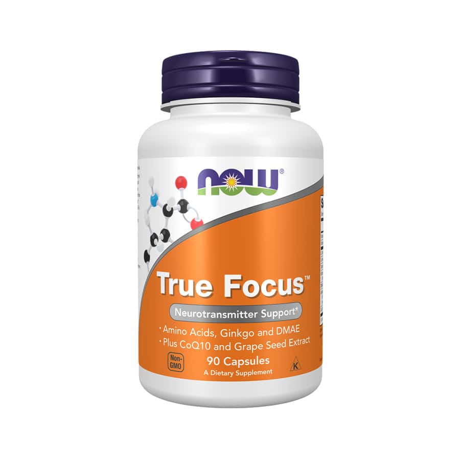 True Focus 90 cápsulas Now Foods, suplemento alimentar em cápsulas para foco mental e desempenho cognitivo
