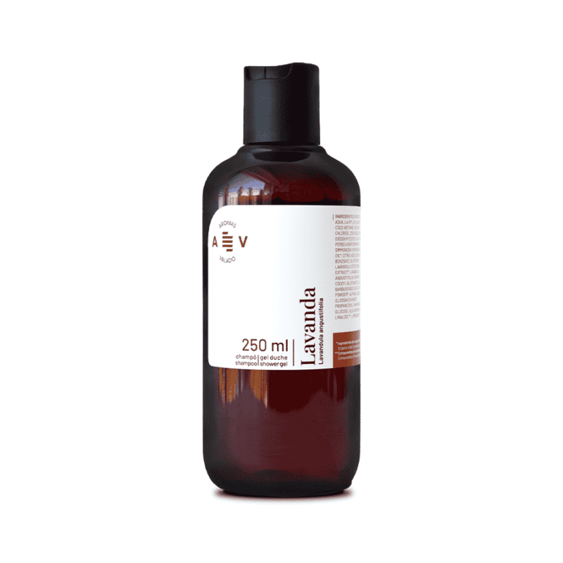 Conjunto Cuidado Corporal Lavanda Aromas do Valado, com sabão sólido, shampoo gel de duche, óleo corporal e óleo essencial.