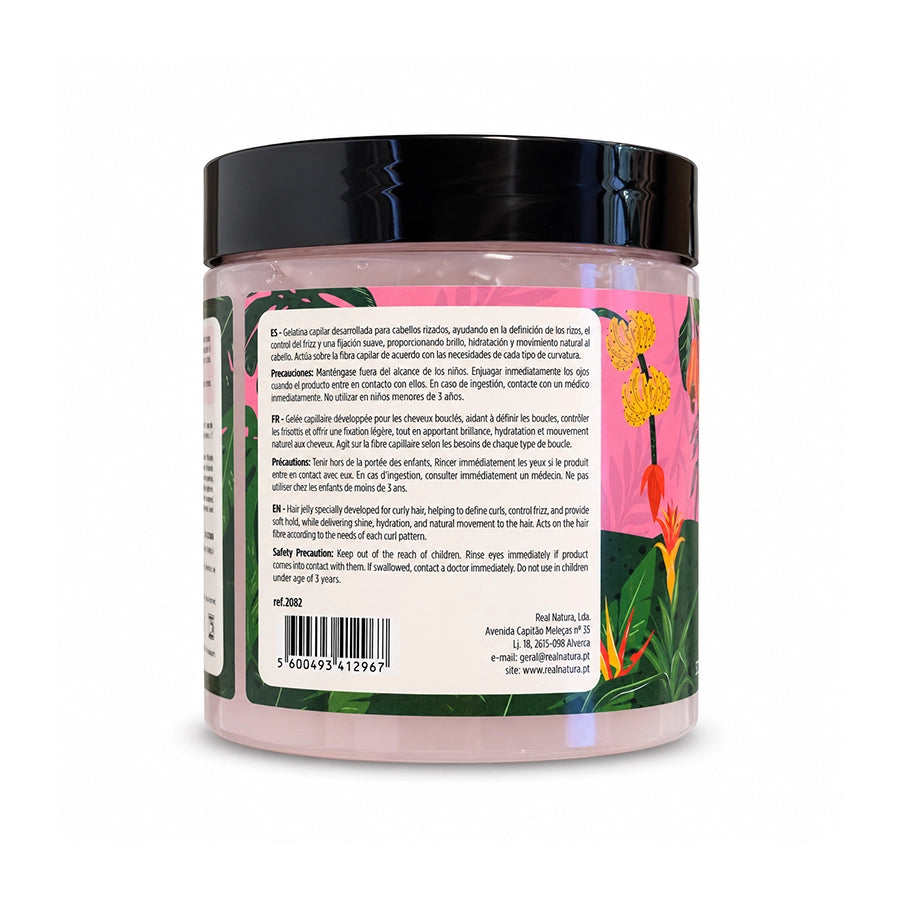 Gelatina Capilar Cachos do Brasil 500 ml da Real Natura, finalizador para cabelos encaracolados e ondulados, ideal para definição e fixação dos caracóis.