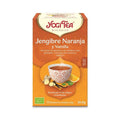 Té de hierbas orgánico Yogi Tea con jengibre, naranja y vainilla en un paquete de 17 bolsitas, una mezcla aromática y reconfortante.