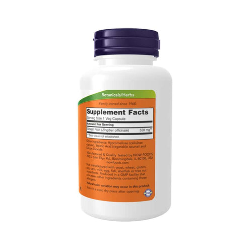 Cápsulas de raíz de jengibre de 550 mg de Now Foods para favorecer la digestión.