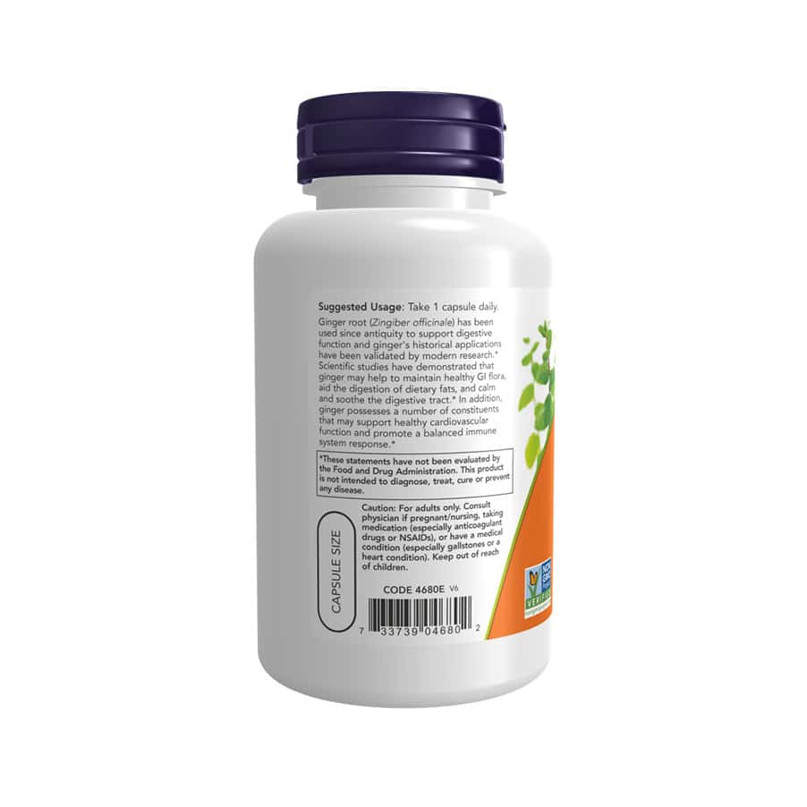Ginger Root 550mg Now Foods cápsulas de raiz de gengibre para suporte digestivo