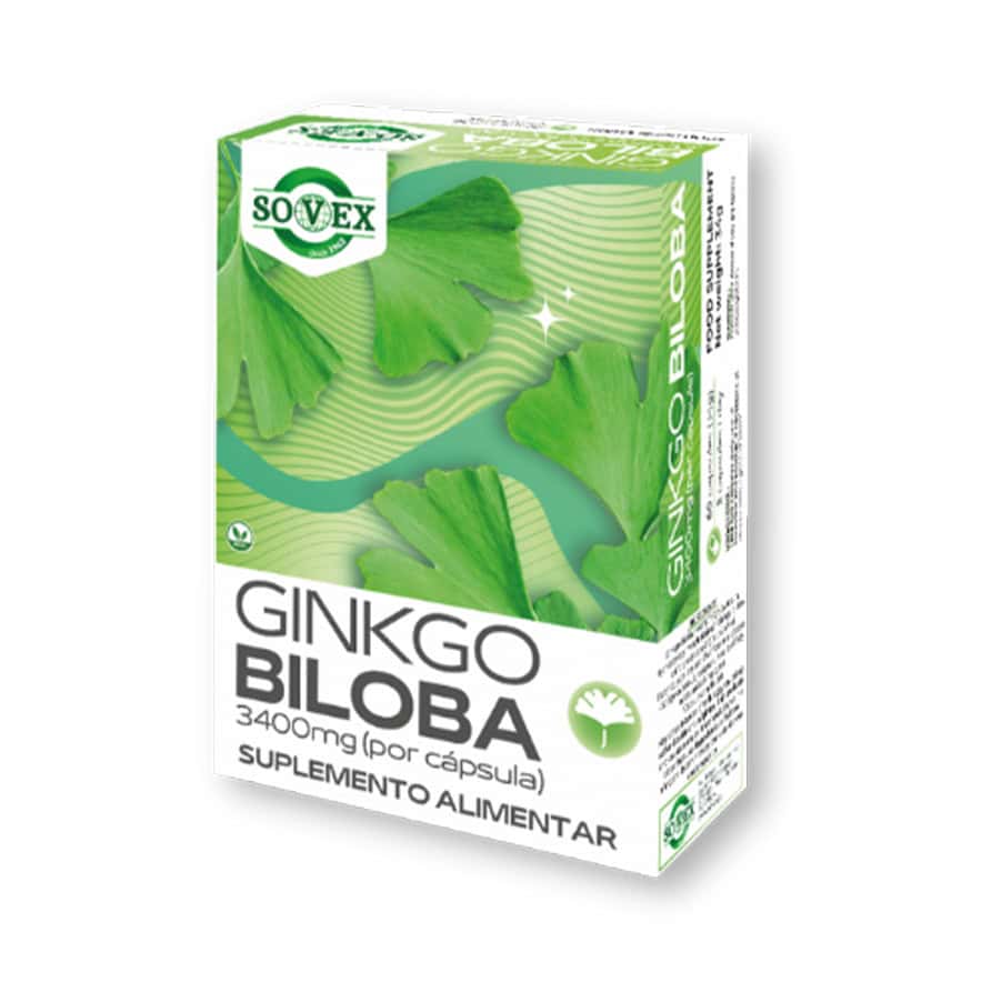 Ginkgo biloba 3400mg em cápsulas da marca Sovex para apoio da memória e circulação