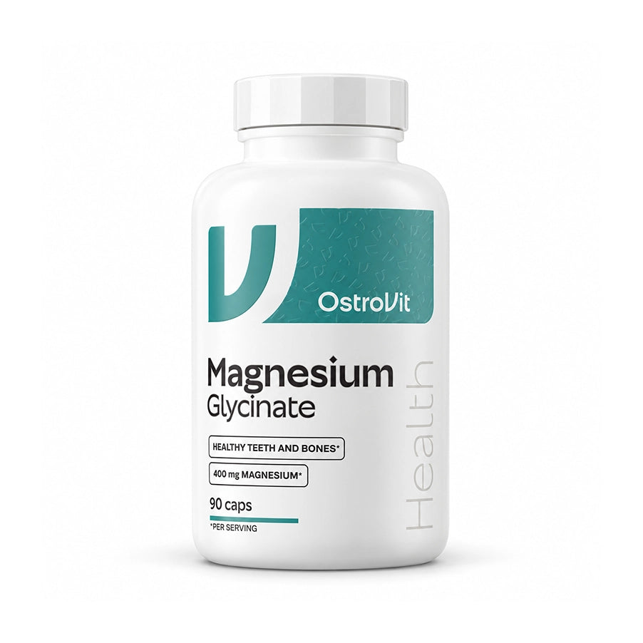 Glicinato de Magnésio OstroVit em embalagem de 90 cápsulas, suplemento alimentar de magnésio.