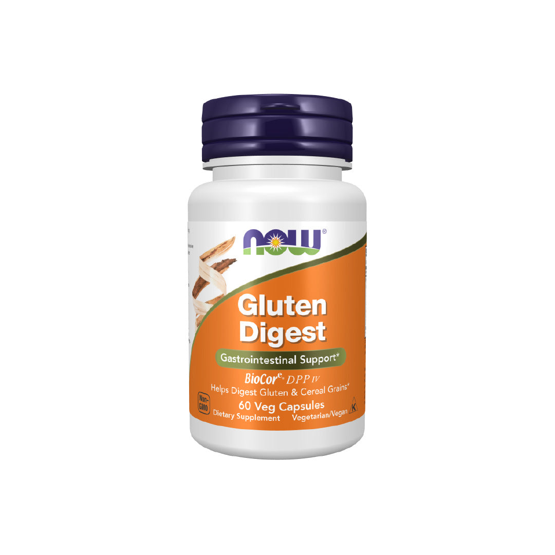 Gluten Digest Enzymes 60 Cápsulas Now Foods com enzimas digestivas para apoio à digestão de cereais com glúten.