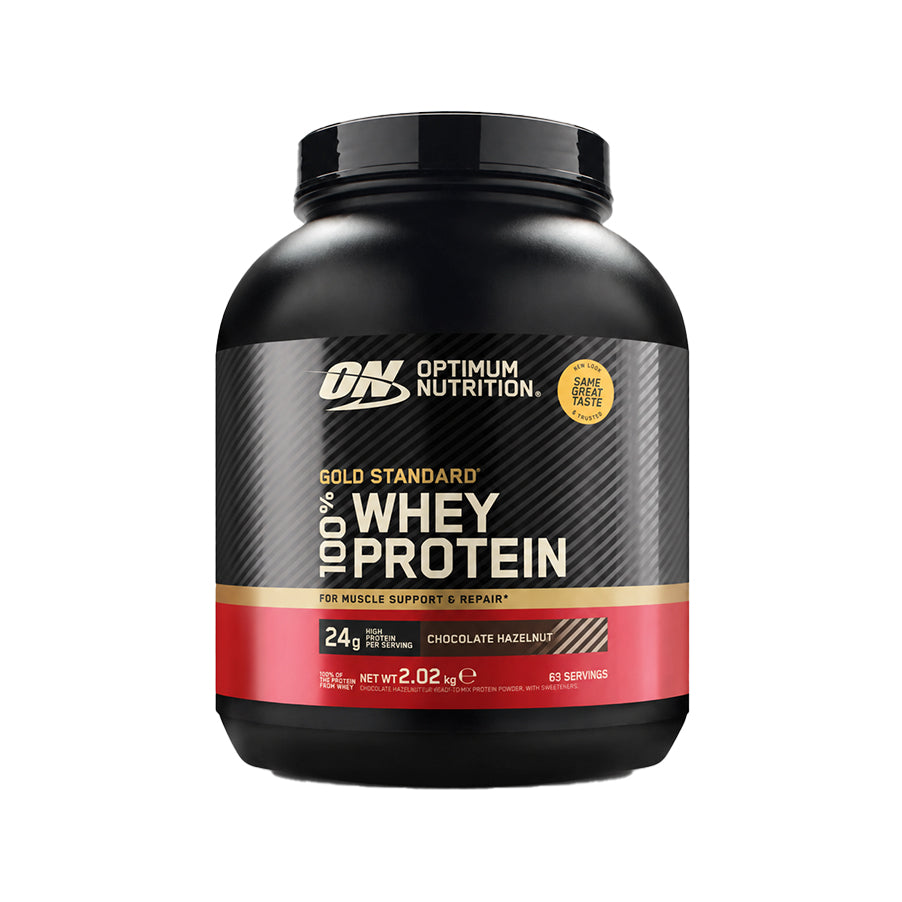 Gold Standard 100% Whey Chocolate e Avelã 2.02kg Optimum Nutrition, proteína whey em pó para apoio ao crescimento e recuperação muscular.