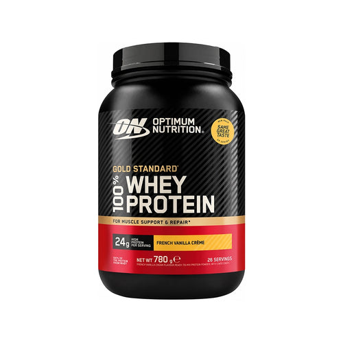 Gold Standard 100% Whey Crema de Vainilla 780g Optimum Nutrition, proteína de suero en polvo para favorecer el crecimiento y el mantenimiento muscular.