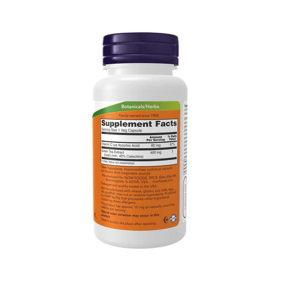 Extrato de Chá Verde 400mg 100 cápsulas Now Foods suplemento antioxidante para metabolismo e controlo do peso