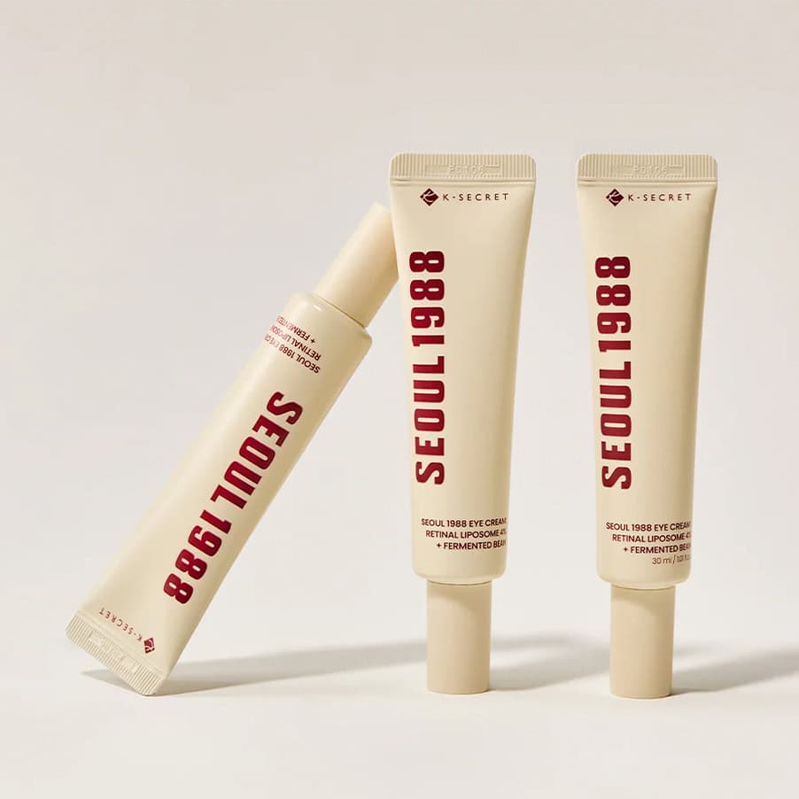 Creme de Olhos Seoul 1988 Retinal Liposome 4% + Fermented Bean 30ml K-Secret com retinal encapsulado e extrato de feijão fermentado para cuidado antienvelhecimento do contorno ocular.